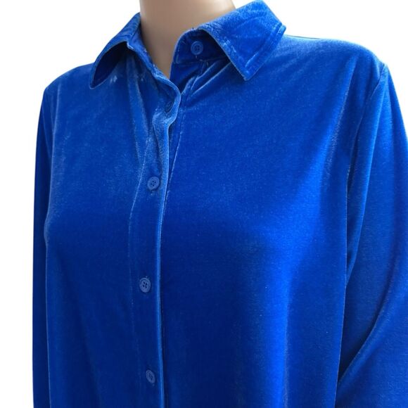 Soft Surroundings Blue Velvet Button Front Long Sleeve Tunic Top Size Medium - Picture 4 of 10